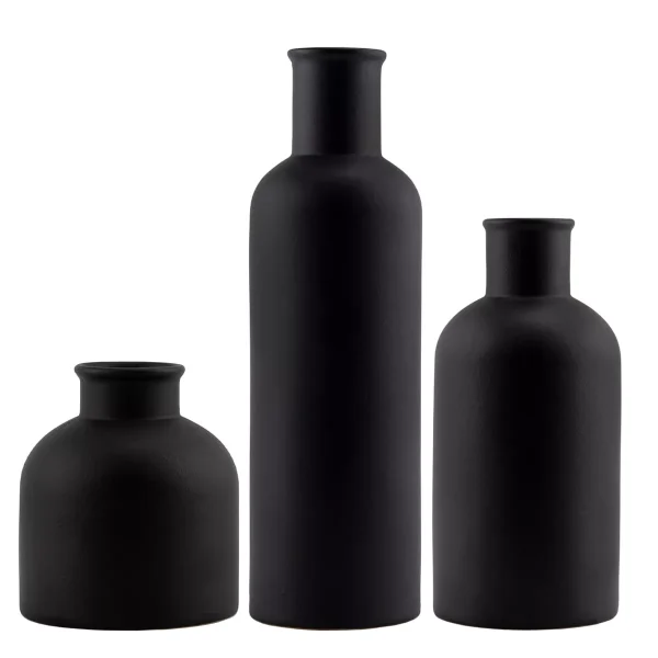 Black Ceramic Vases, 3pc Set; Matte Black Decorative Pottery Vases, Farmhouse Contemporary Style