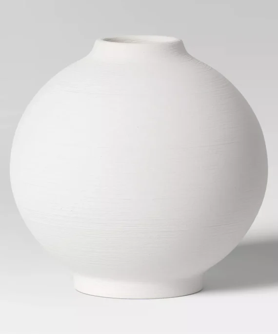 Ceramic Round Textured Vase White - Threshold™: Elegant Bud Vase for Tabletop, Spot Clean, 7.75" Height