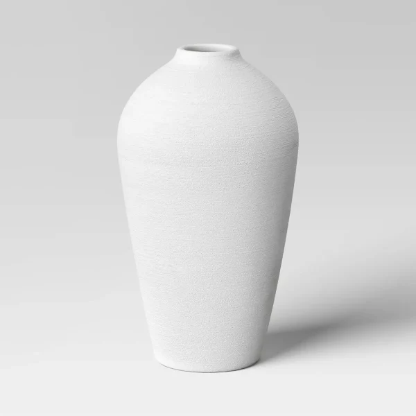 White Textured Floor Vase